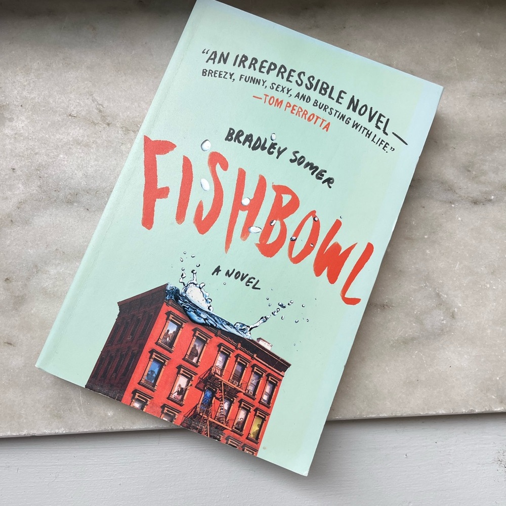 Fishbowl Novel by Bradley Somer - Mint Green and Red Cover